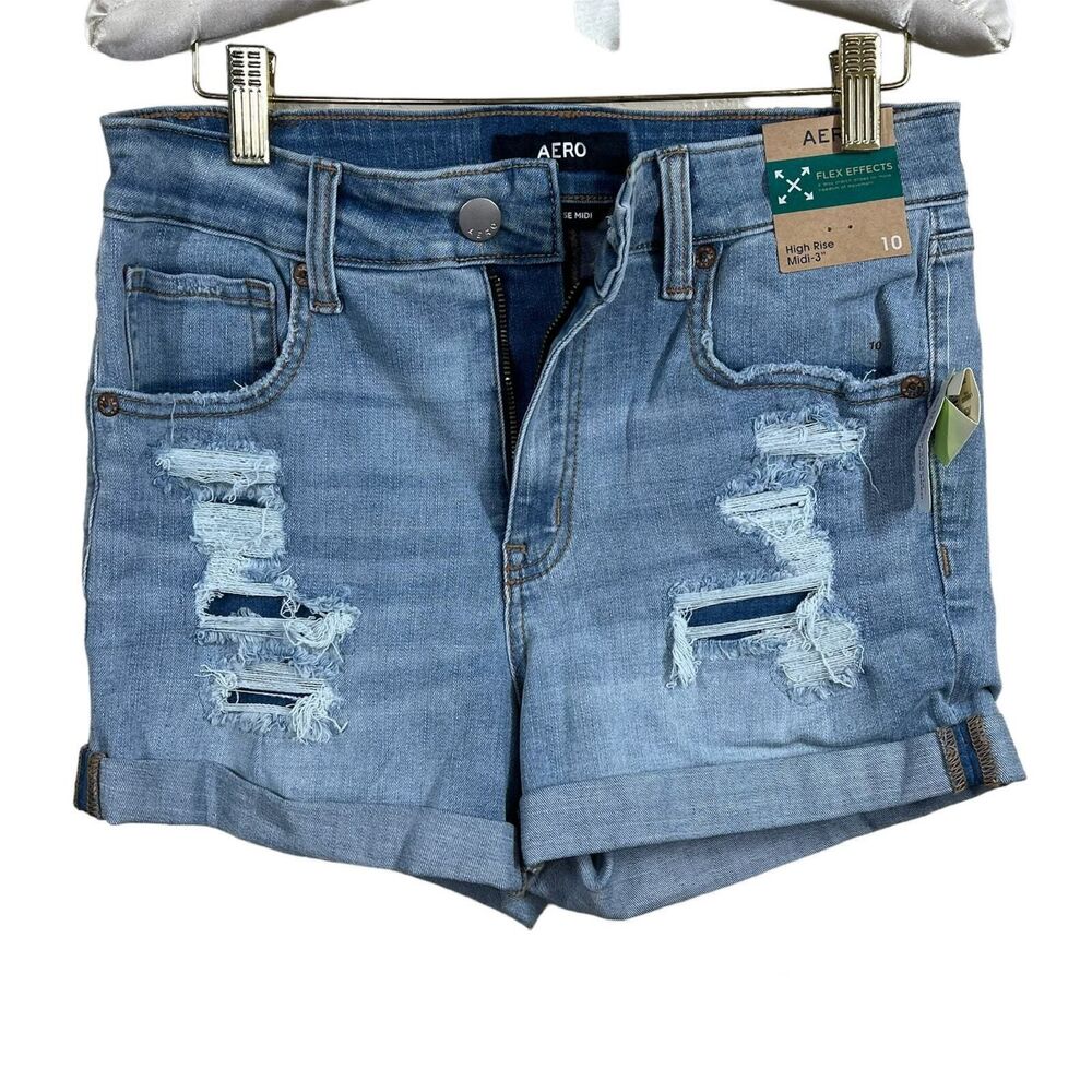 Aero High Rise MIDI Denim Shorts Womens Size 10 boho streetwear y2k beach